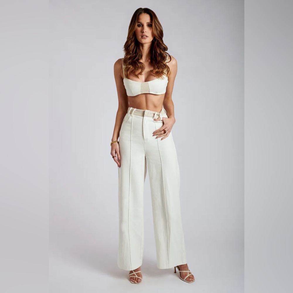 Mona Linen High Waist Trousers, Yalda Contrast Panel Linen Bustier